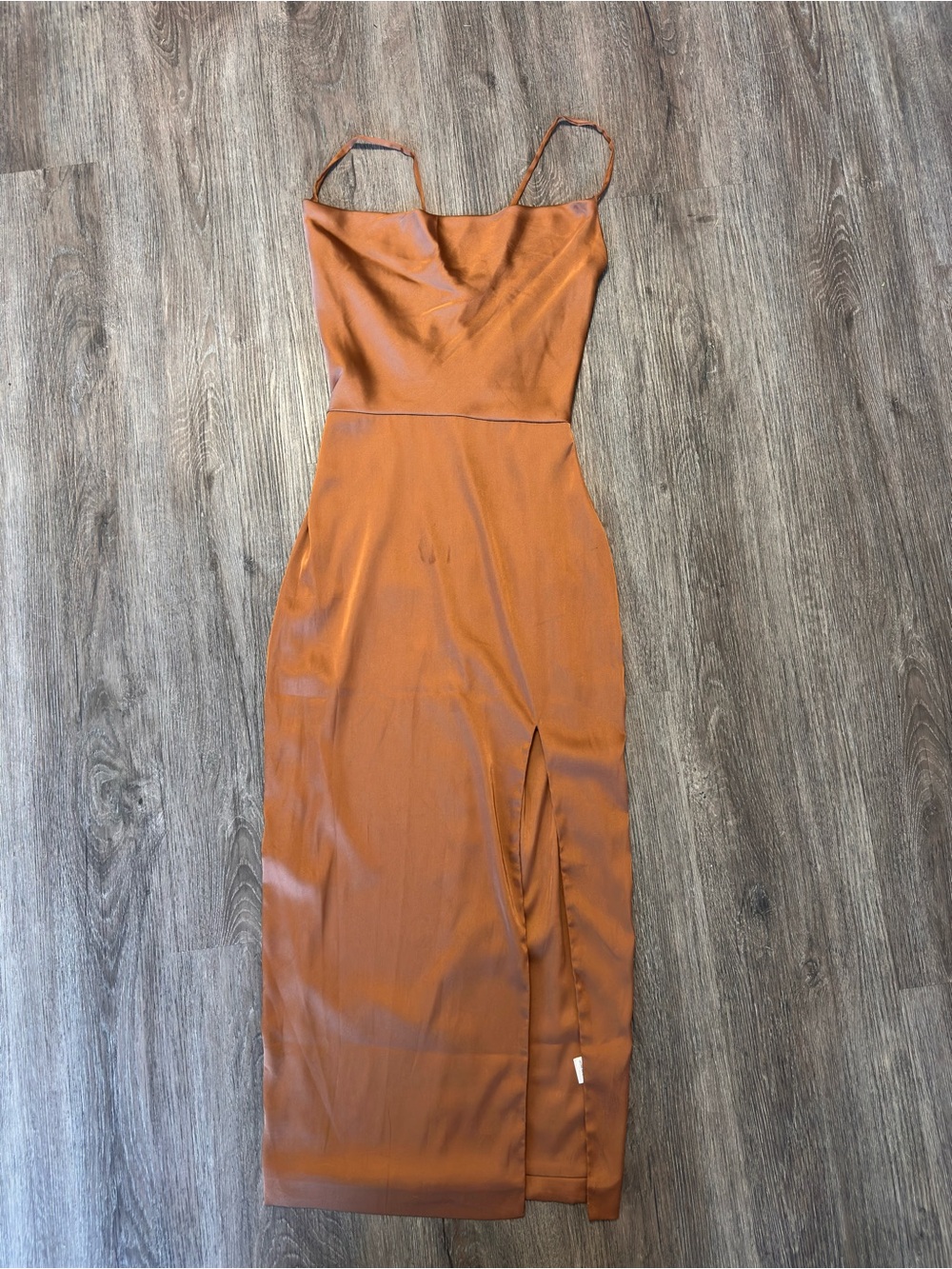 Fashion Nova Copper Satin Midi Slip Dress